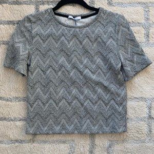 zara metallic threaded chevron knit top-size s